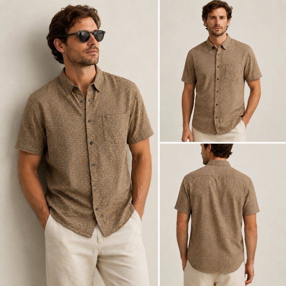 RAILS Shirt Men's XL CARSON Abatract Wave Duck Print Lightweight Linen Blend
